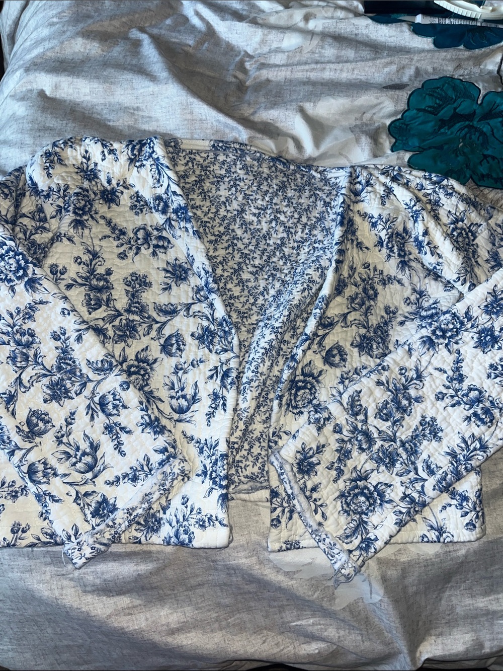 Blue and White Floral Quilted Jacket